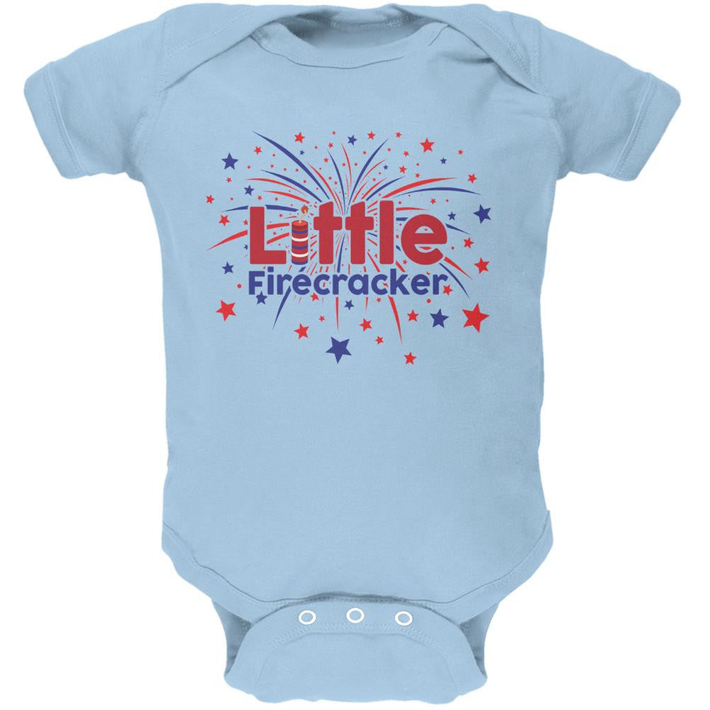 4th Of July Little Firecracker Light Blue Soft Baby One Piece Baby One Piece Old Glory 0-3M Blue 