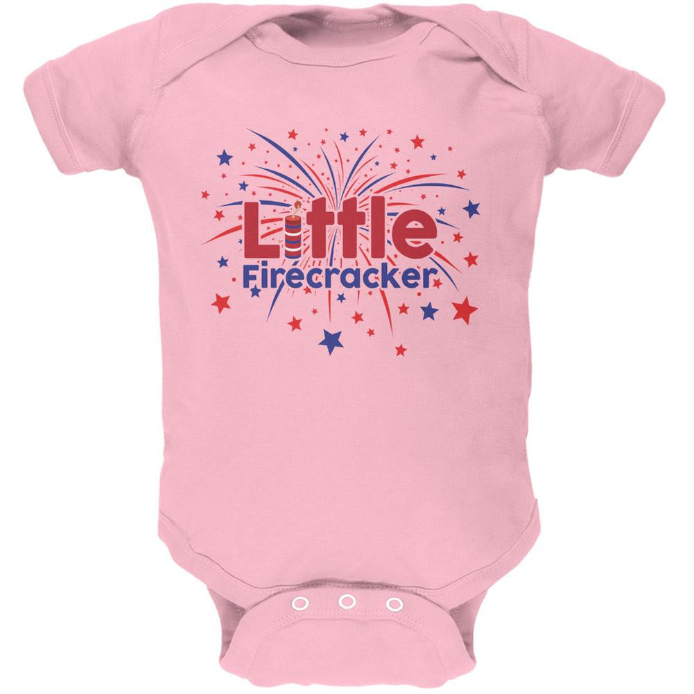 4th Of July Little Firecracker Light Pink Soft Baby One Piece Baby One Piece Old Glory 0-3M Pink 