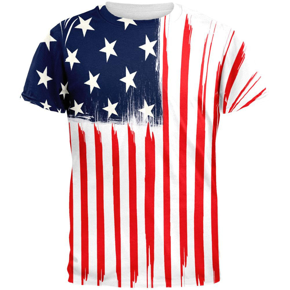 Brushed American Flag All Over Adult T-Shirt Men's T-Shirts Old Glory 2XL Multi 