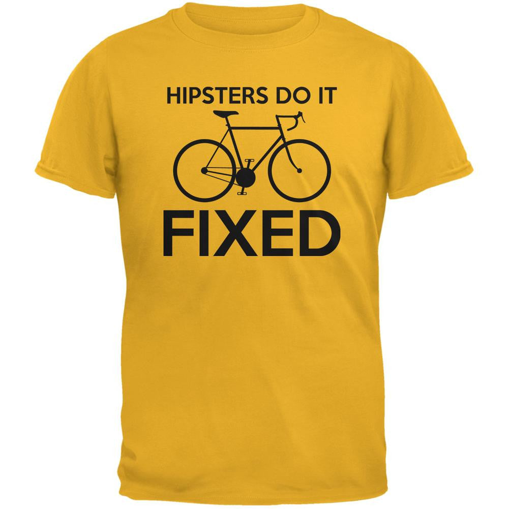Hipsters Do It Fixed Gold Adult T-Shirt Men's T-Shirts Old Glory 2XL Yellow 
