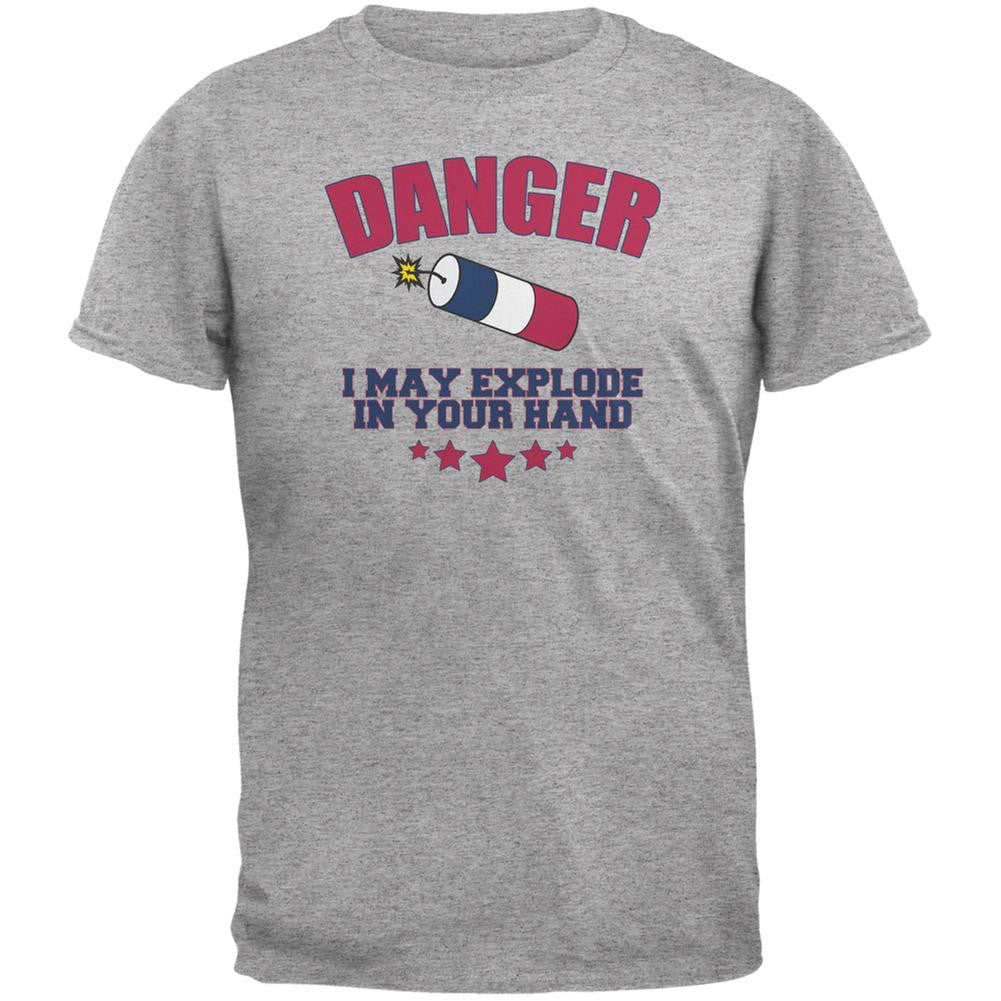 4th Of July Explode In Your Hand Heather Grey Adult T-Shirt Men's T-Shirts Old Glory 2XL Grey 