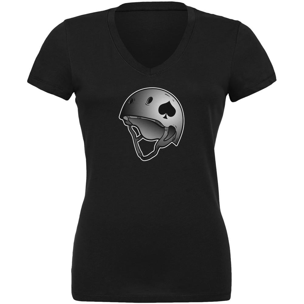 Ace of Spades Roller Derby Helmet Black Juniors V-Neck T-Shirt Juniors V-Neck T-Shirts Old Glory 2XL Black 