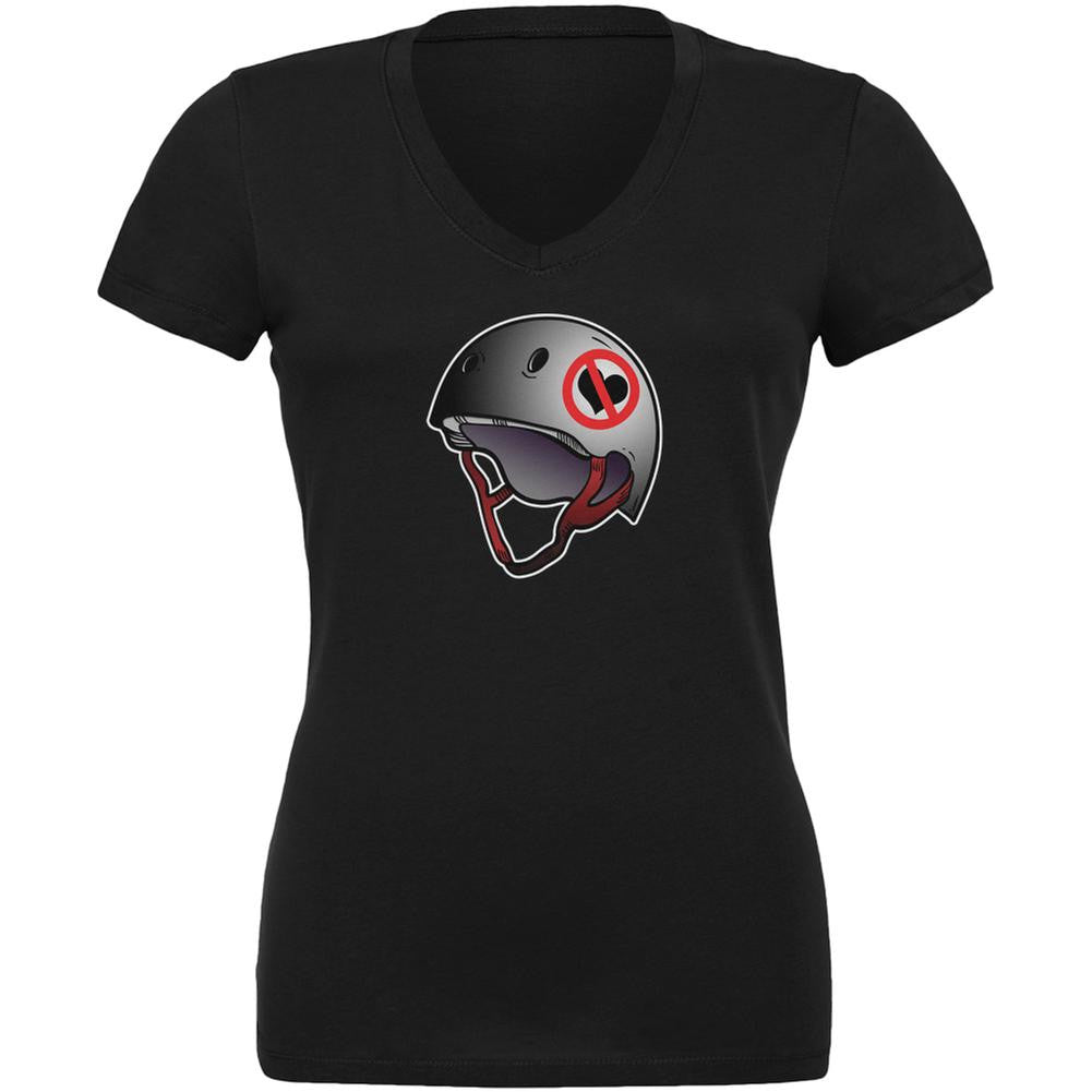 Heartless Roller Derby Helmet Black Juniors V-Neck T-Shirt Juniors V-Neck T-Shirts Old Glory 2XL Black 