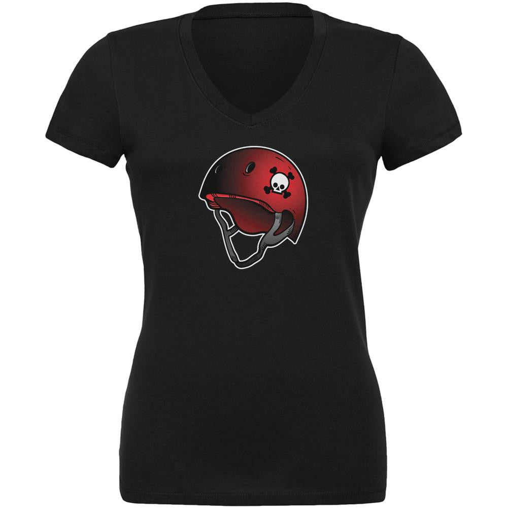 Lady Death Roller Derby Helmet Black Juniors V-Neck T-Shirt Juniors V-Neck T-Shirts Old Glory 2XL Black 