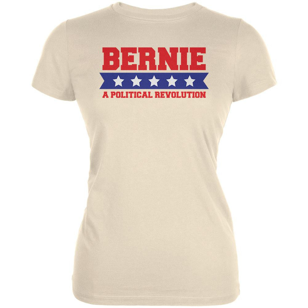 Election 2016 Bernie Revolution Star Banner Cream Juniors Soft T-Shirt Juniors T-Shirts Old Glory 2XL Off-White 