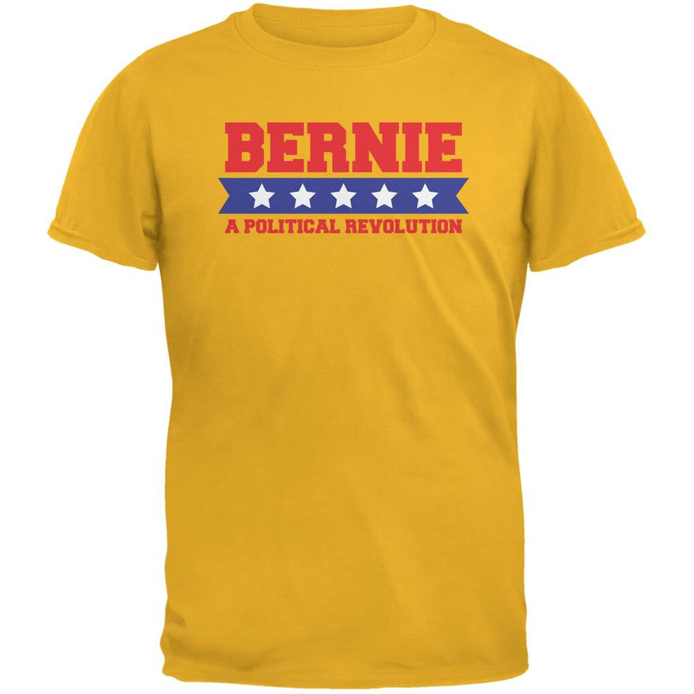 Election 2016 Bernie Revolution Star Banner Gold Adult T-Shirt Men's T-Shirts Old Glory 2XL Yellow 