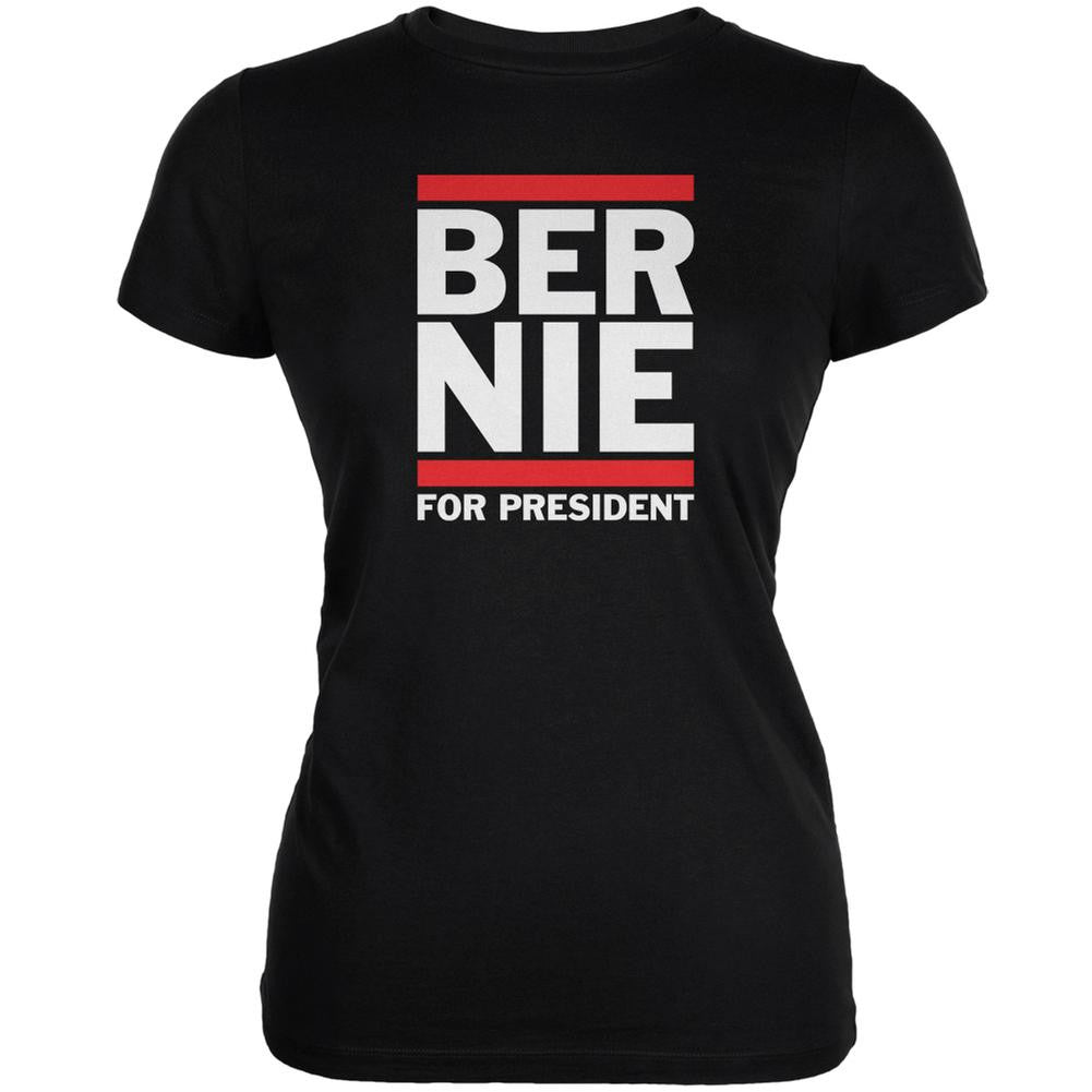 Election 2016 Bernie Sanders Ber-Nie Black Juniors Soft T-Shirt Juniors T-Shirts Old Glory 2XL Black 