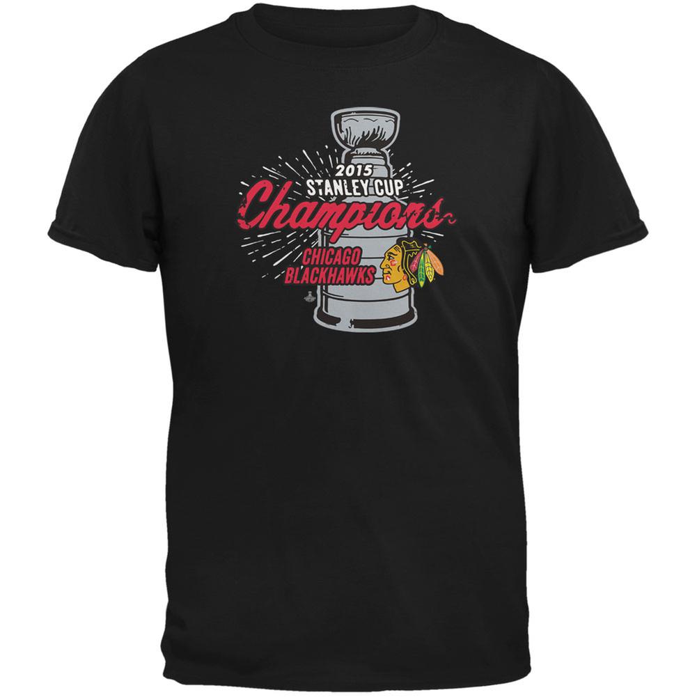 Chicago Blackhawks - 2015 Stanley Cup Champions Burst Black Soft T-Shirt Men's T-Shirts Chicago Blackhawks 2XL Black 