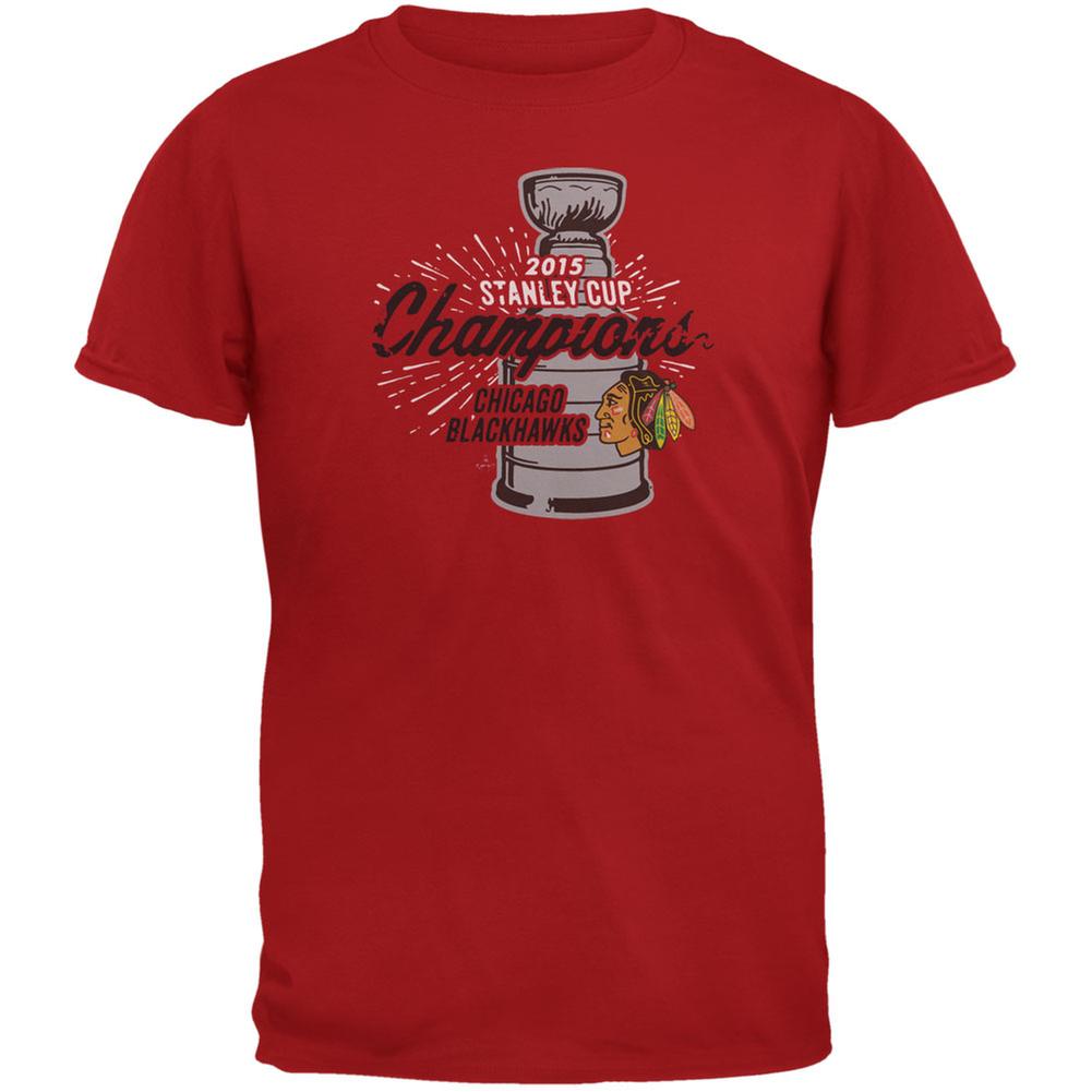 Chicago Blackhawks - 2015 Stanley Cup Champions Burst Red Soft T-Shirt Men's T-Shirts Chicago Blackhawks SM Red 