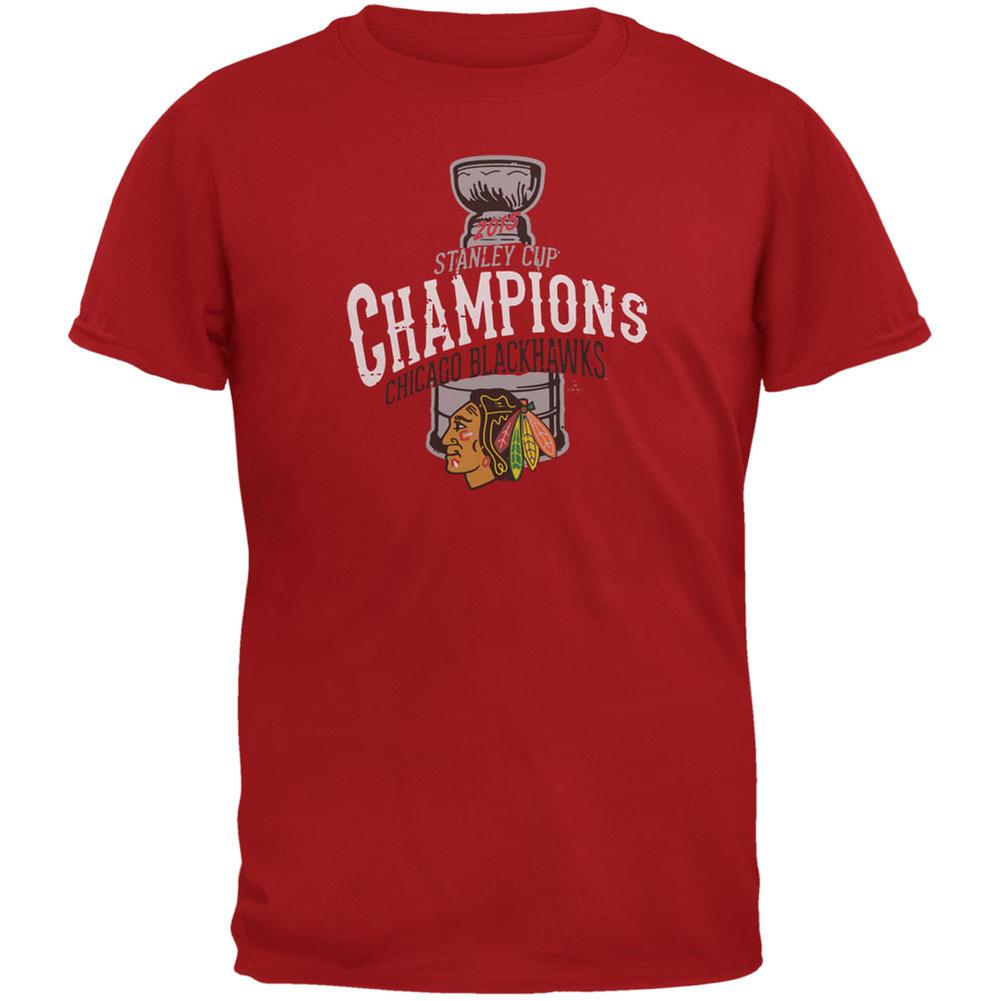Chicago Blackhawks - 2015 Stanley Cup Champions Swoosh Red Soft T-Shirt Men's T-Shirts Chicago Blackhawks MD Red 