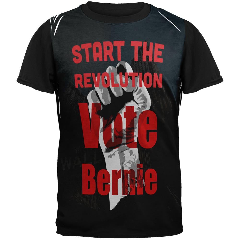 Election 2016 Bernie Sanders Start the Revolution Adult Black Back T-Shirt Men's T-Shirts Old Glory SM Multi 