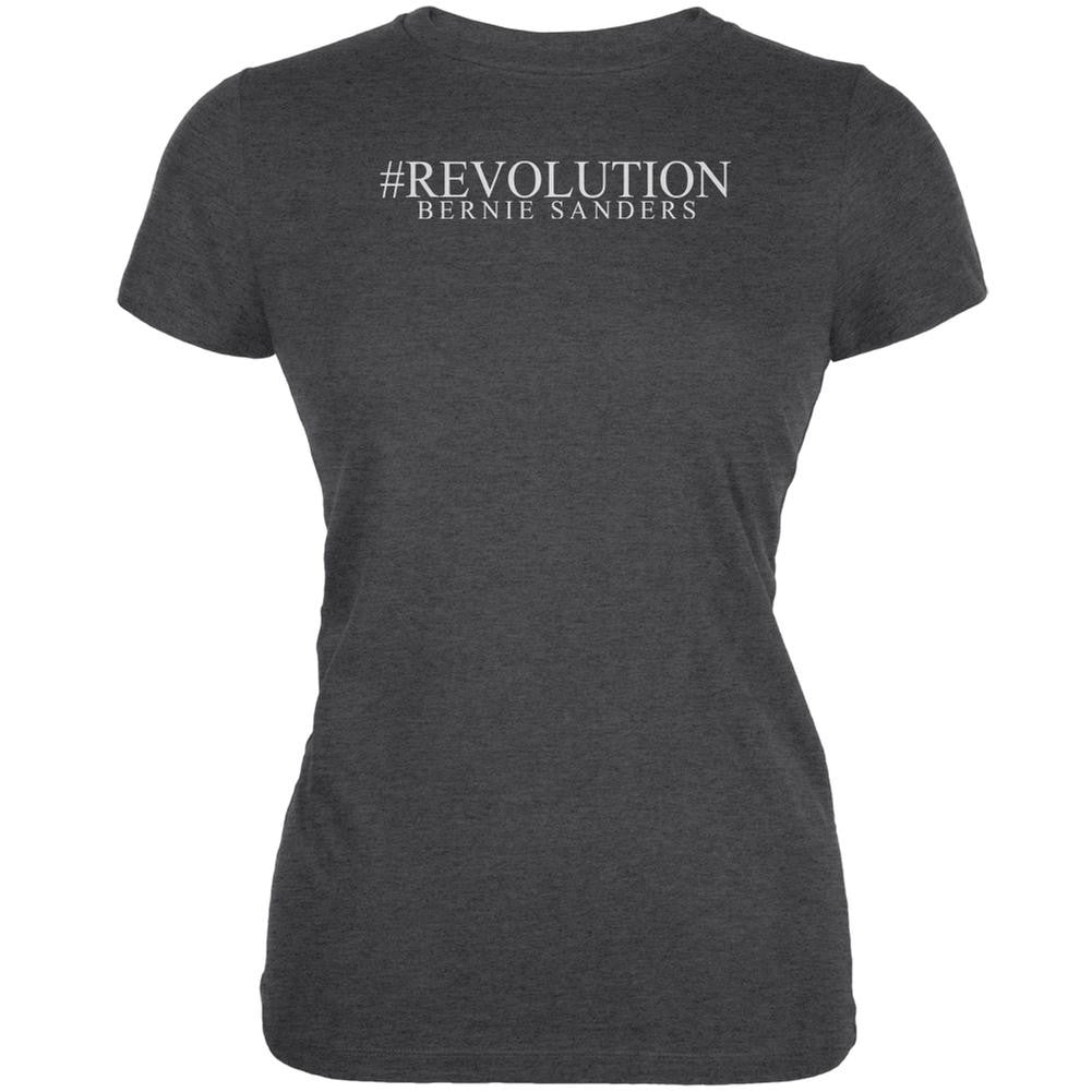 #Revolution Bernie Sanders President 2016 Dark Heather Juniors Soft T-Shirt Juniors T-Shirts Old Glory SM Grey 