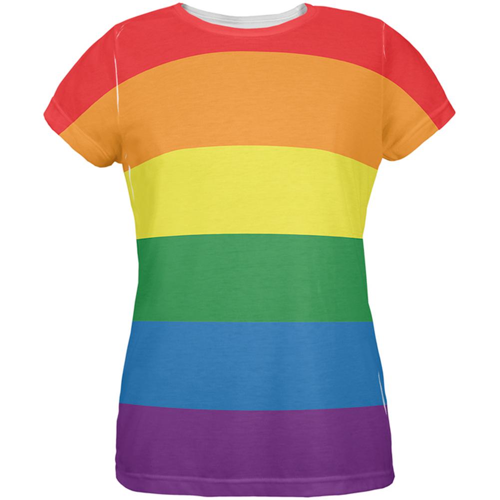 LGBT Rainbow Gay Pride Flag All Over Womens T-Shirt Women's T-Shirts Old Glory 2XL Black 