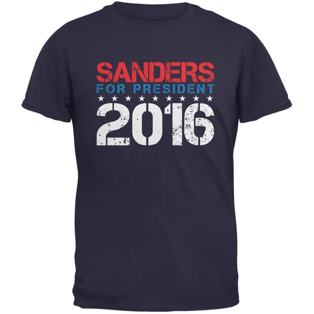 Election 2016 Bernie For President Stencil Navy Adult T-Shirt Men's T-Shirts Old Glory 2XL Blue 