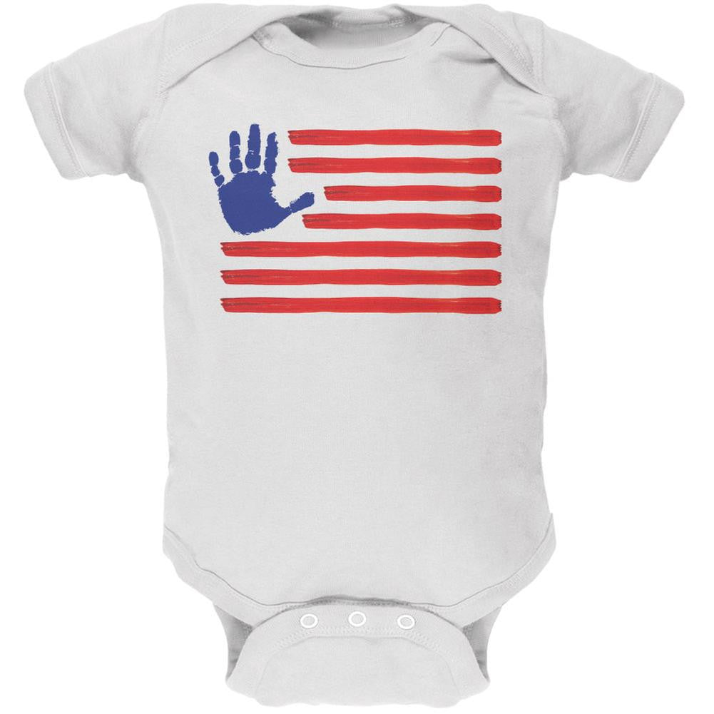 4th of July Fingerpaint American Flag White Soft Baby One Piece Baby One Piece Old Glory 0-3M White 