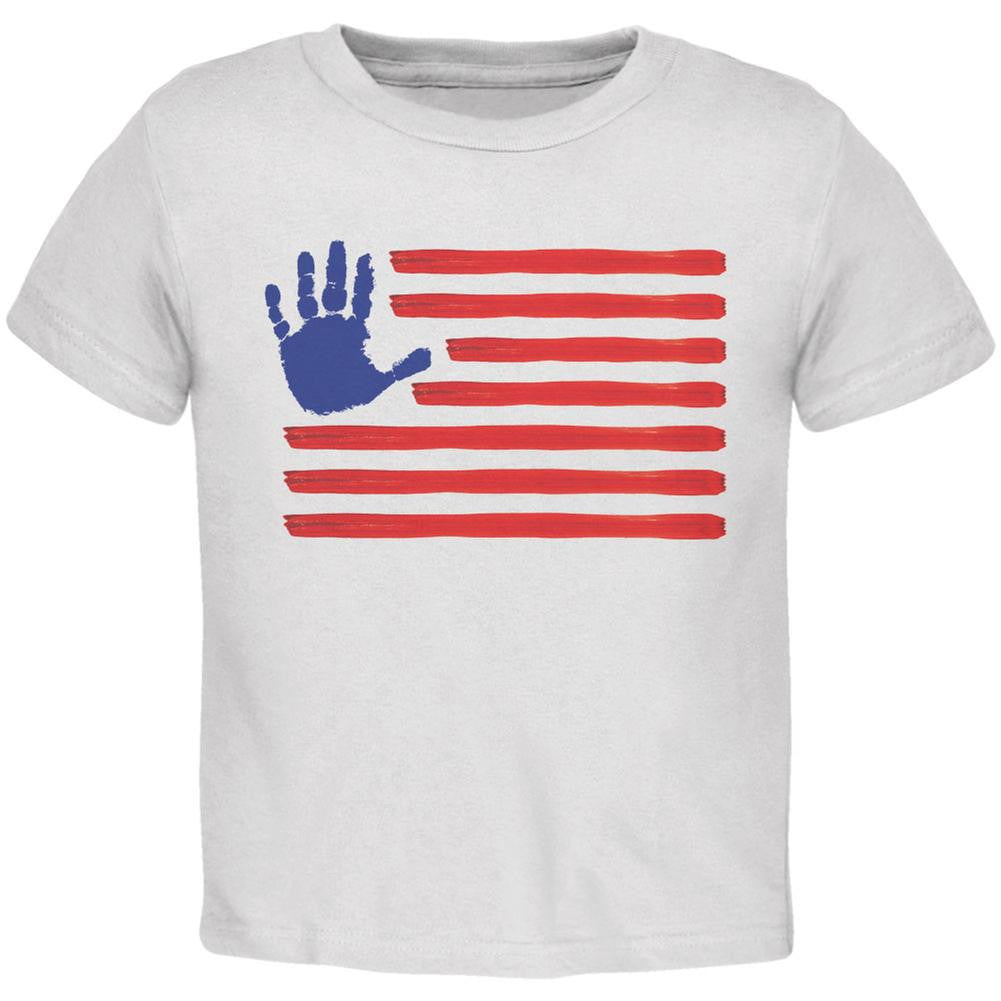 4th of July Fingerpaint American Flag White Toddler T-Shirt Toddler T-Shirts Old Glory 2T White 