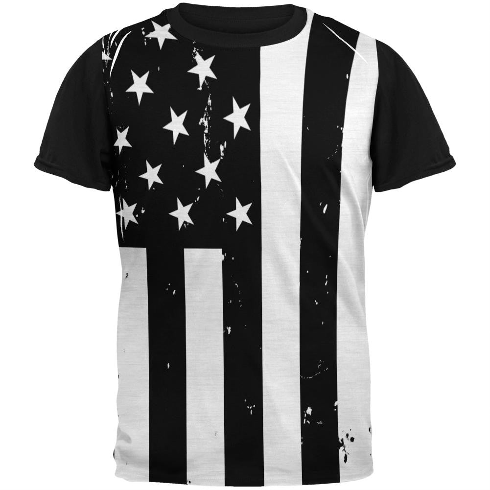 Black and White American Flag Adult Black Back T-Shirt Men's T-Shirts Old Glory SM Multi 