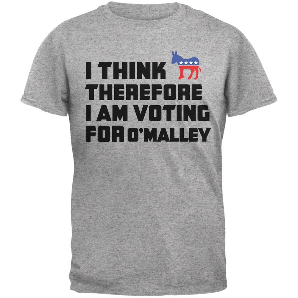 Election 2016 I Think Therefore O'Malley Light Heather Grey Adult T-Shirt Men's T-Shirts Old Glory 2XL Grey 