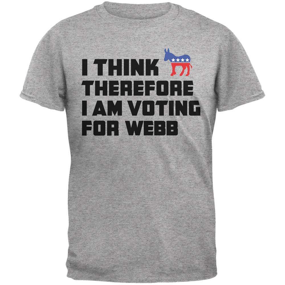 Election 2016 I Think Therefore Webb Light Heather Grey Adult T-Shirt Men's T-Shirts Old Glory 2XL Grey 