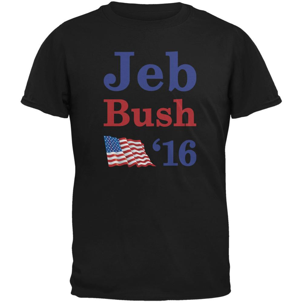 Election 2016 16 Flag Jeb Bush Black Adult T-Shirt Men's T-Shirts Old Glory 2XL Black 