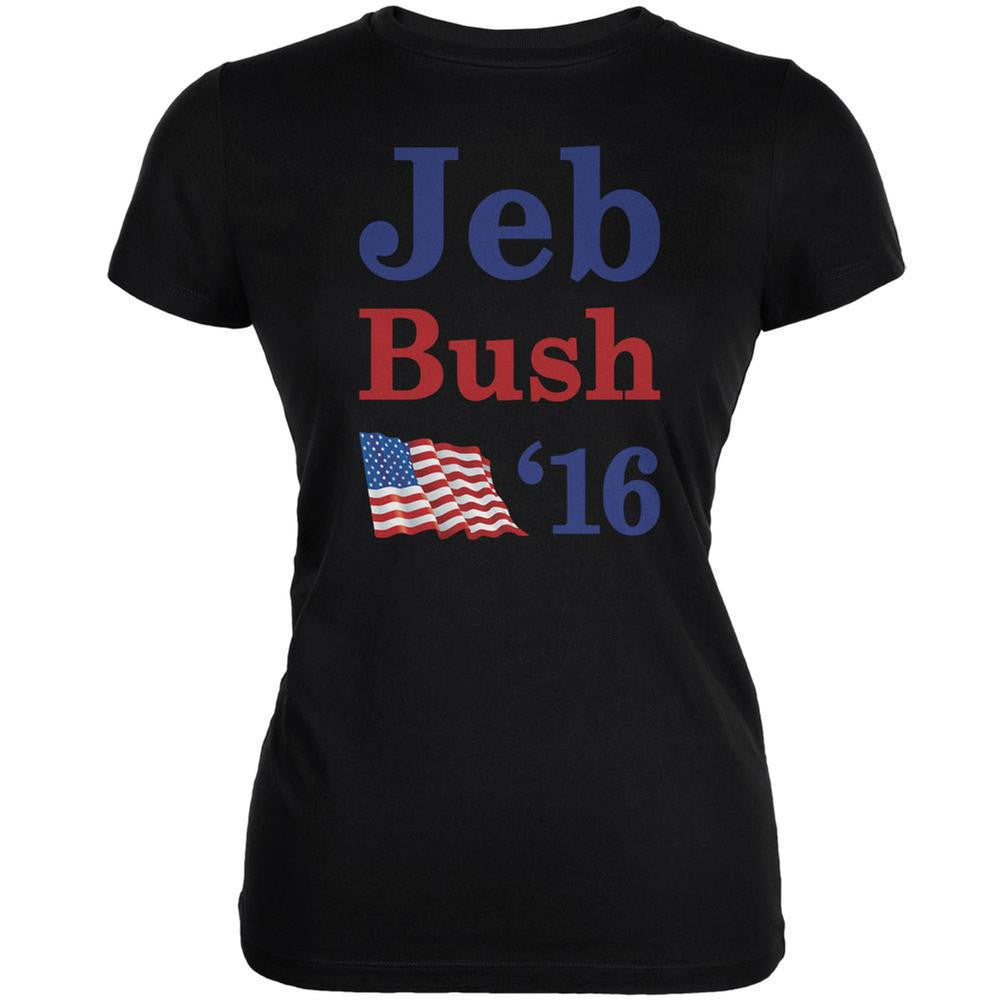 Election 2016 16 Flag Jeb Bush Black Juniors Soft T-Shirt Juniors T-Shirts Old Glory 2XL Black 