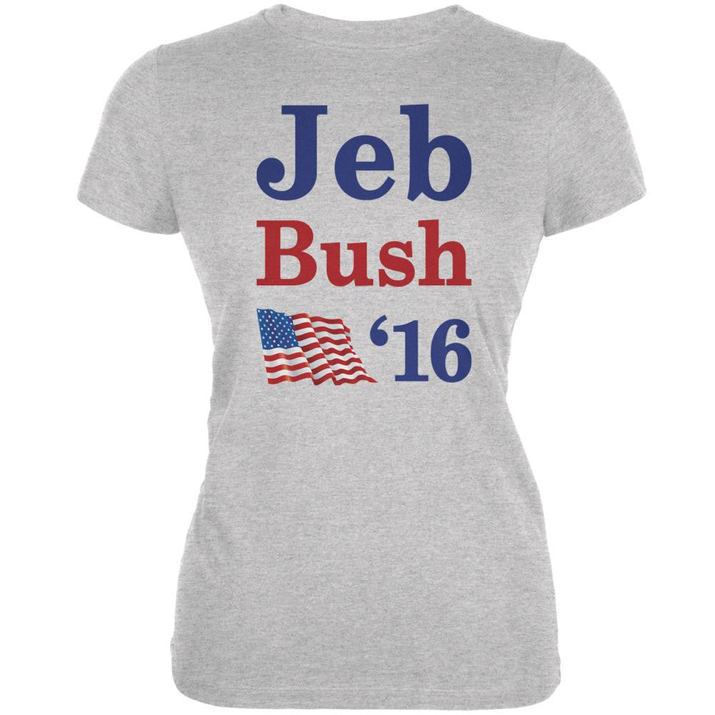 Election 2016 16 Flag Jeb Bush Heather Grey Juniors Soft T-Shirt Juniors T-Shirts Old Glory 2XL Grey 