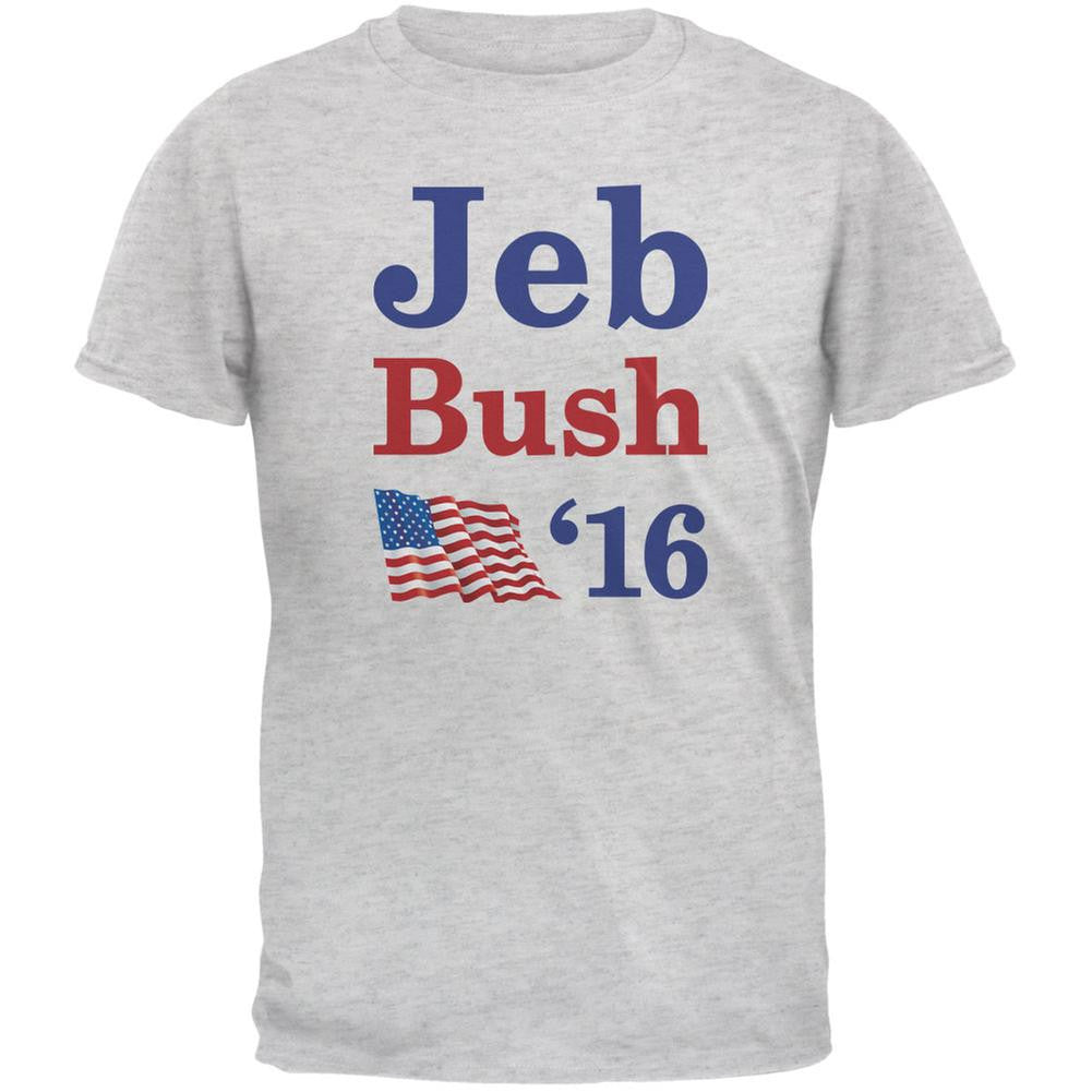 Election 2016 16 Flag Jeb Bush Light Heather Grey Adult T-Shirt Men's T-Shirts Old Glory 2XL Grey 