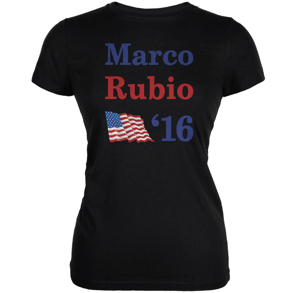 Election 2016 16 Flag Marco Rubio Black Juniors Soft T-Shirt Juniors T-Shirts Old Glory 2XL Black 