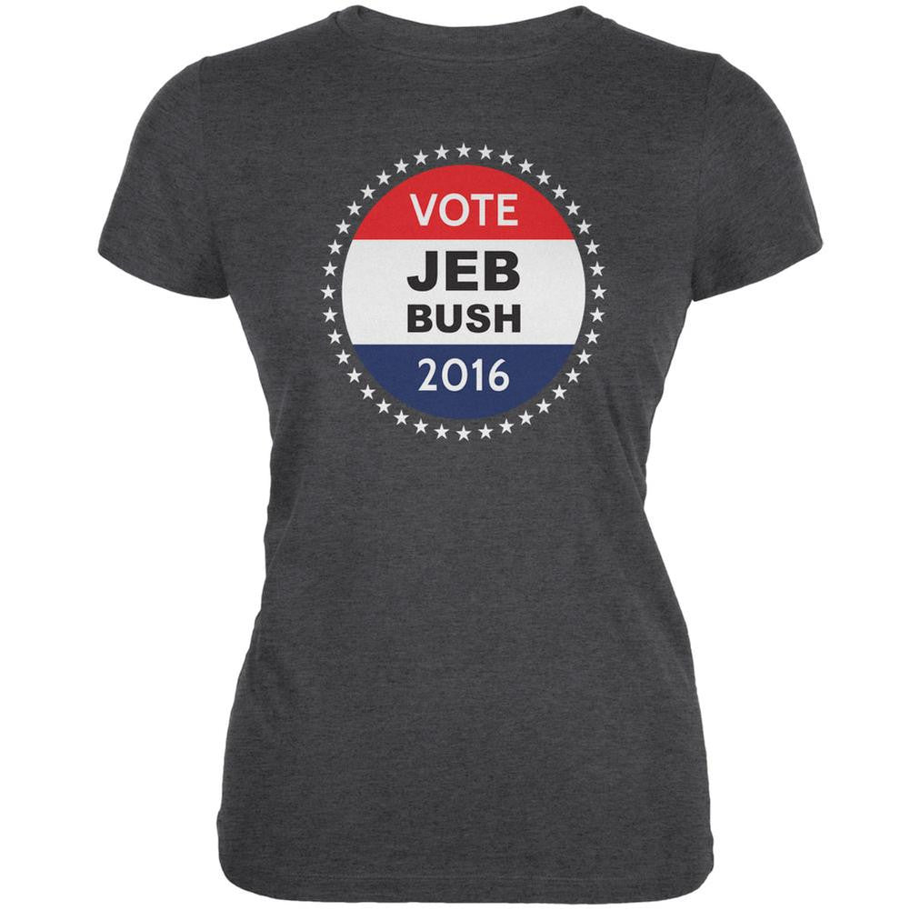 Election 2016 Jeb Bush Badge Dark Heather Juniors Soft T-Shirt Juniors T-Shirts Old Glory 2XL Grey 