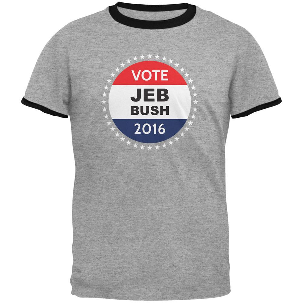 Election 2016 Jeb Bush Badge Heather/Black Men's Ringer T-Shirt Men's T-Shirts Old Glory LG Multi 