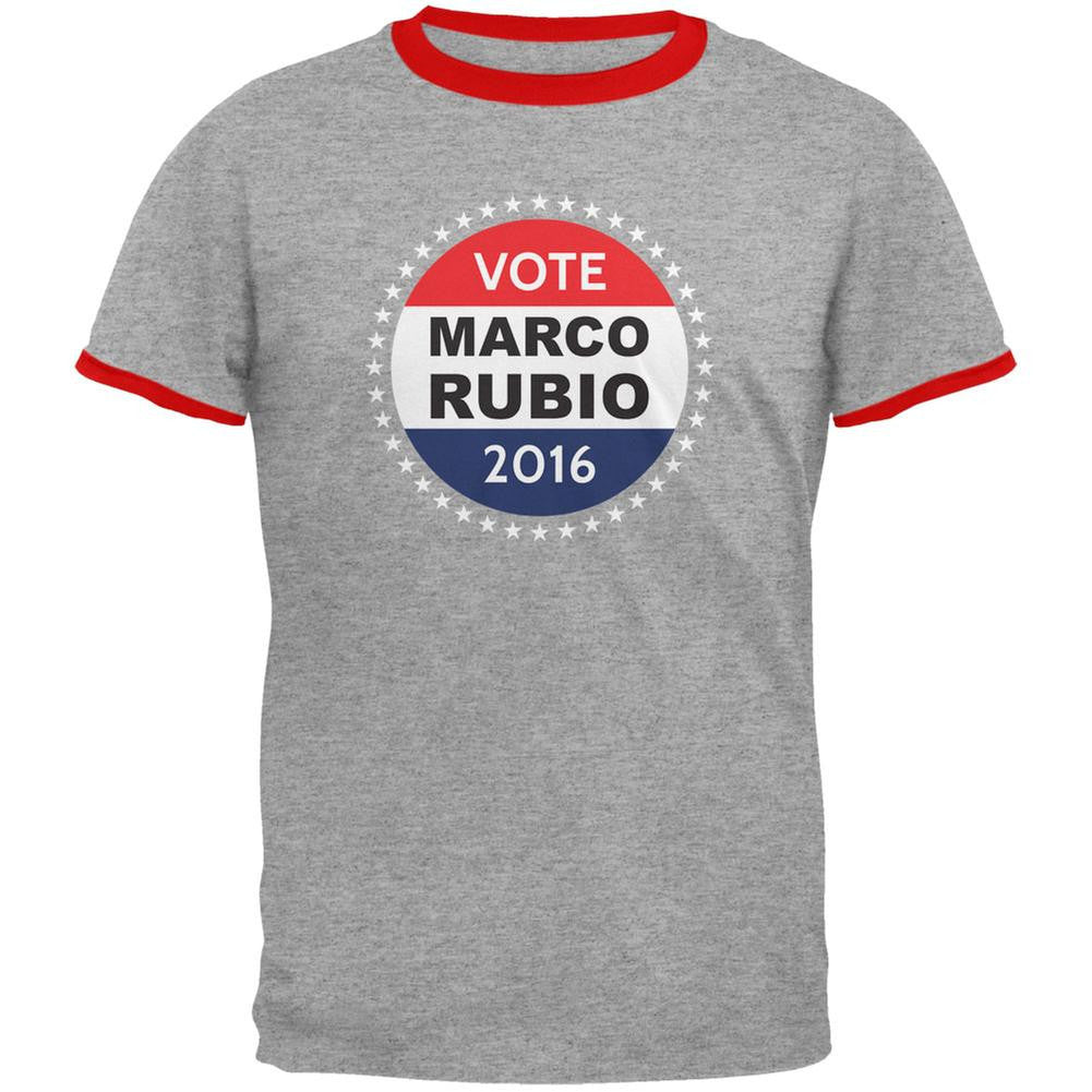 Election 2016 Marco Rubio Badge Heather/Red Men's Ringer T-Shirt Men's T-Shirts Old Glory 2XL Multi 