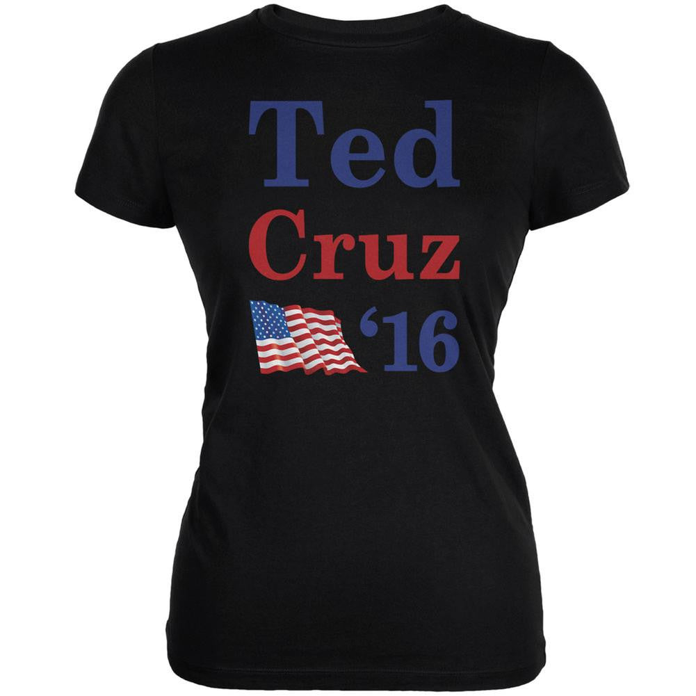 Election 2016 16 Flag Ted Cruz Black Juniors Soft T-Shirt Juniors T-Shirts Old Glory 2XL Black 