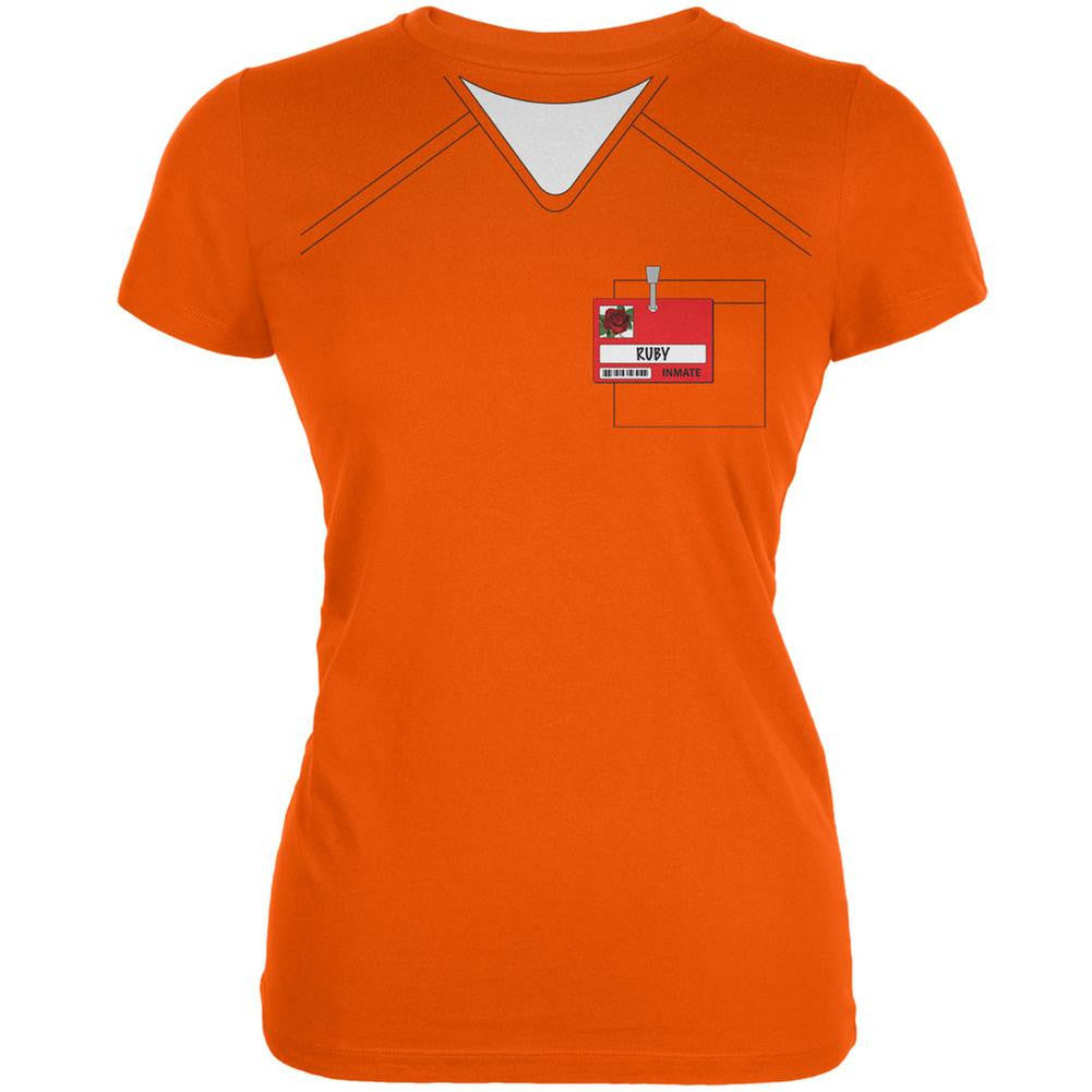 Halloween Prisoner Uniform Costume Ruby Rose Inmate Orange Juniors Soft T-Shirt Juniors T-Shirts Old Glory 2XL Orange 