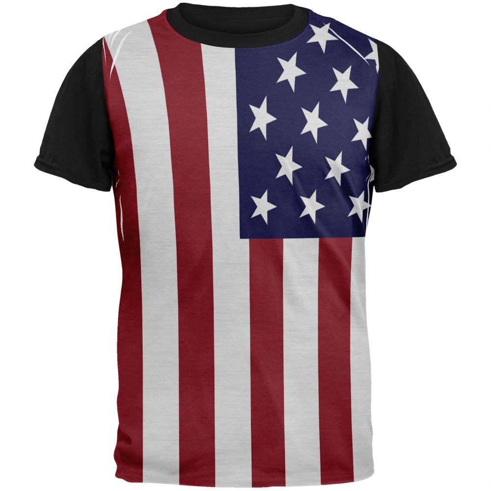 4th of July American Flag Adult Black Back T-Shirt Men's T-Shirts Old Glory SM Multi 