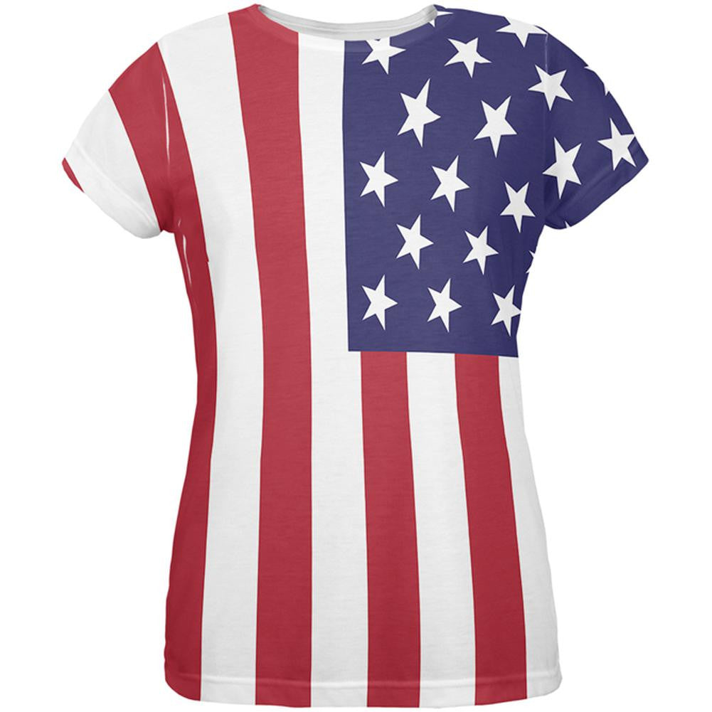 4th of July American Flag All Over Womens T-Shirt Women's T-Shirts Old Glory 2XL Multi 