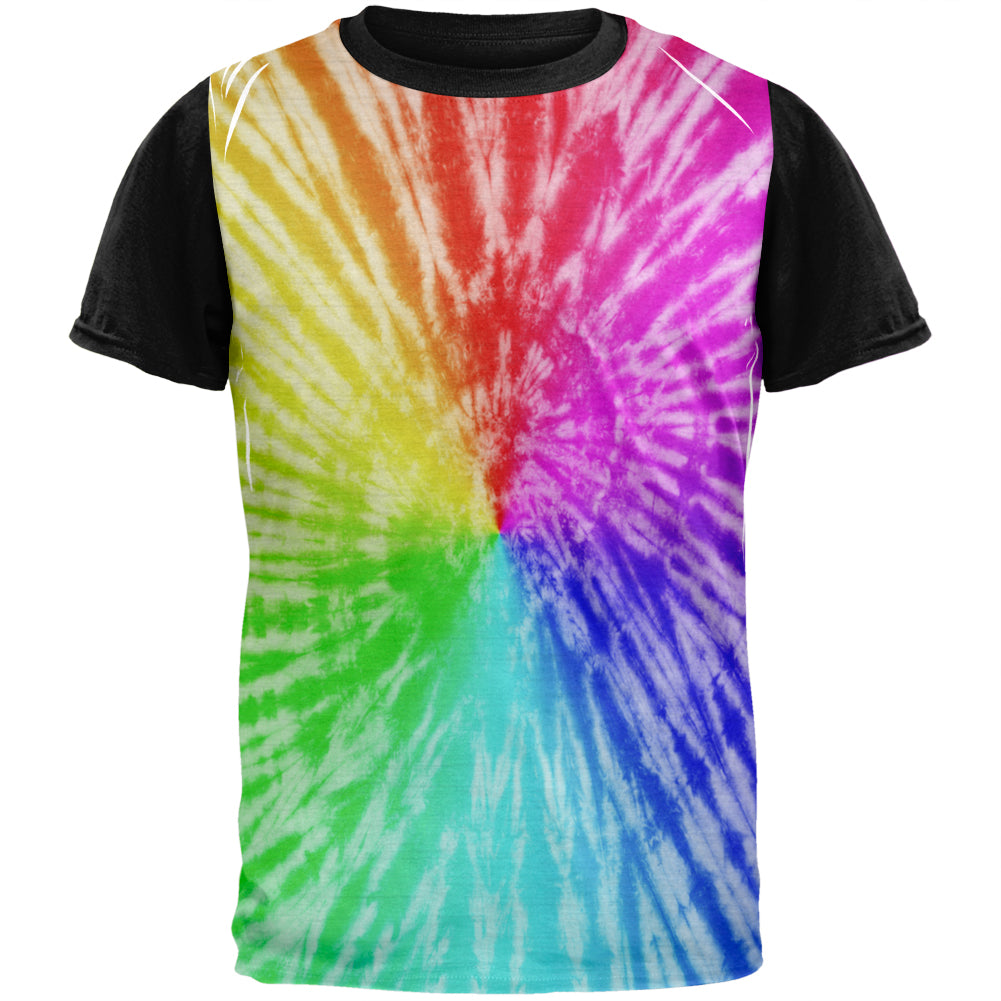 Rainbow Pride LGBT Tie Dye Adult Black Back T-Shirt Men's T-Shirts Old Glory SM Multicolor 