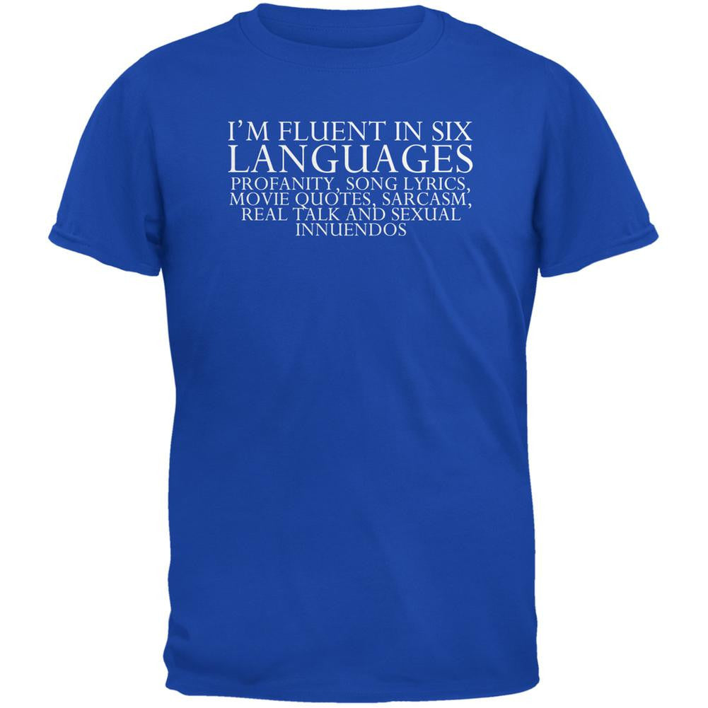 Six Languages Funny Meme Royal Adult T-Shirt Men's T-Shirts Old Glory 2XL Blue 