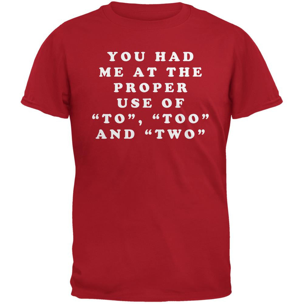 Grammar Police Proper Use To Too Two Funny Red Adult T-Shirt Men's T-Shirts Old Glory 2XL Red 