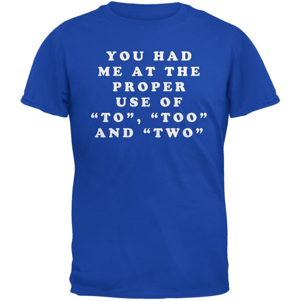 Grammar Police Proper Use To Too Two Funny Royal Adult T-Shirt Men's T-Shirts Old Glory 2XL Blue 