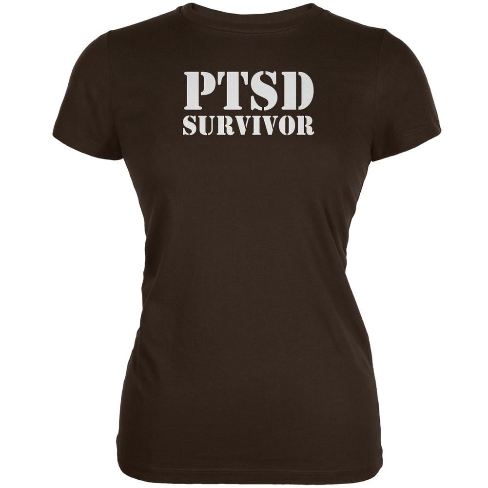 PTSD Survivor Brown Juniors Soft T-Shirt Juniors T-Shirts Old Glory 2XL Brown 