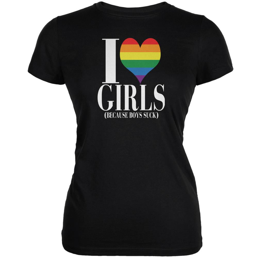 LGBT I Heart Girls Boys Suck Funny Black Juniors Soft T-Shirt Juniors T-Shirts Old Glory 2XL Black 