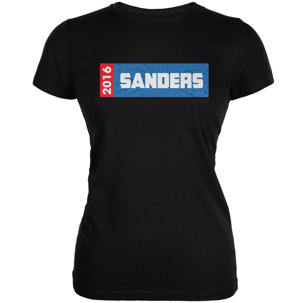 Election 2016 Sanders Rectangle Logo Black Juniors Soft T-Shirt Juniors T-Shirts Old Glory 2XL Black 