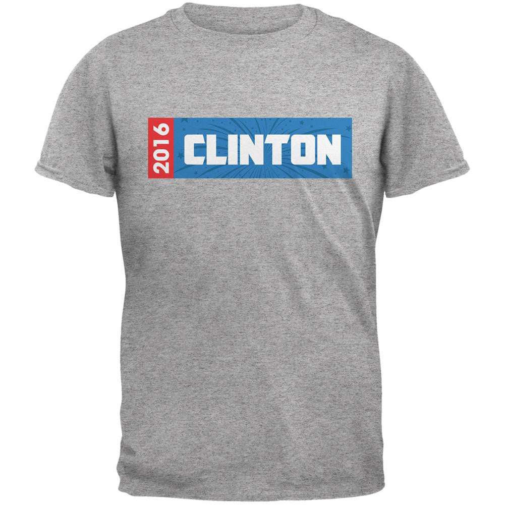 Election 2016 Clinton Rectangle Logo Heather Grey Adult T-Shirt Men's T-Shirts Old Glory 2XL Grey 