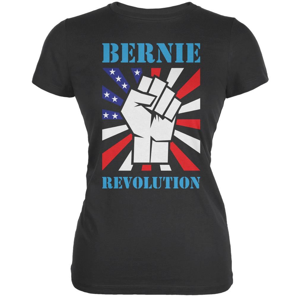 Election 2016 Bernie Sanders Raised Fist Revolution Asphalt Juniors Soft T-Shirt Juniors T-Shirts Old Glory 2XL Grey 