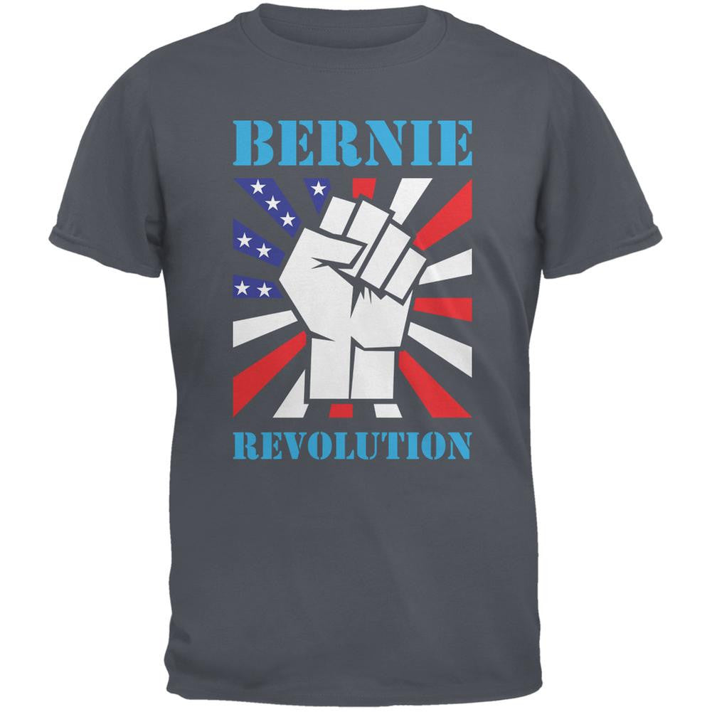 Election 2016 Bernie Sanders Raised Fist Revolution Charcoal Grey Adult T-Shirt Men's T-Shirts Old Glory 2XL Grey 