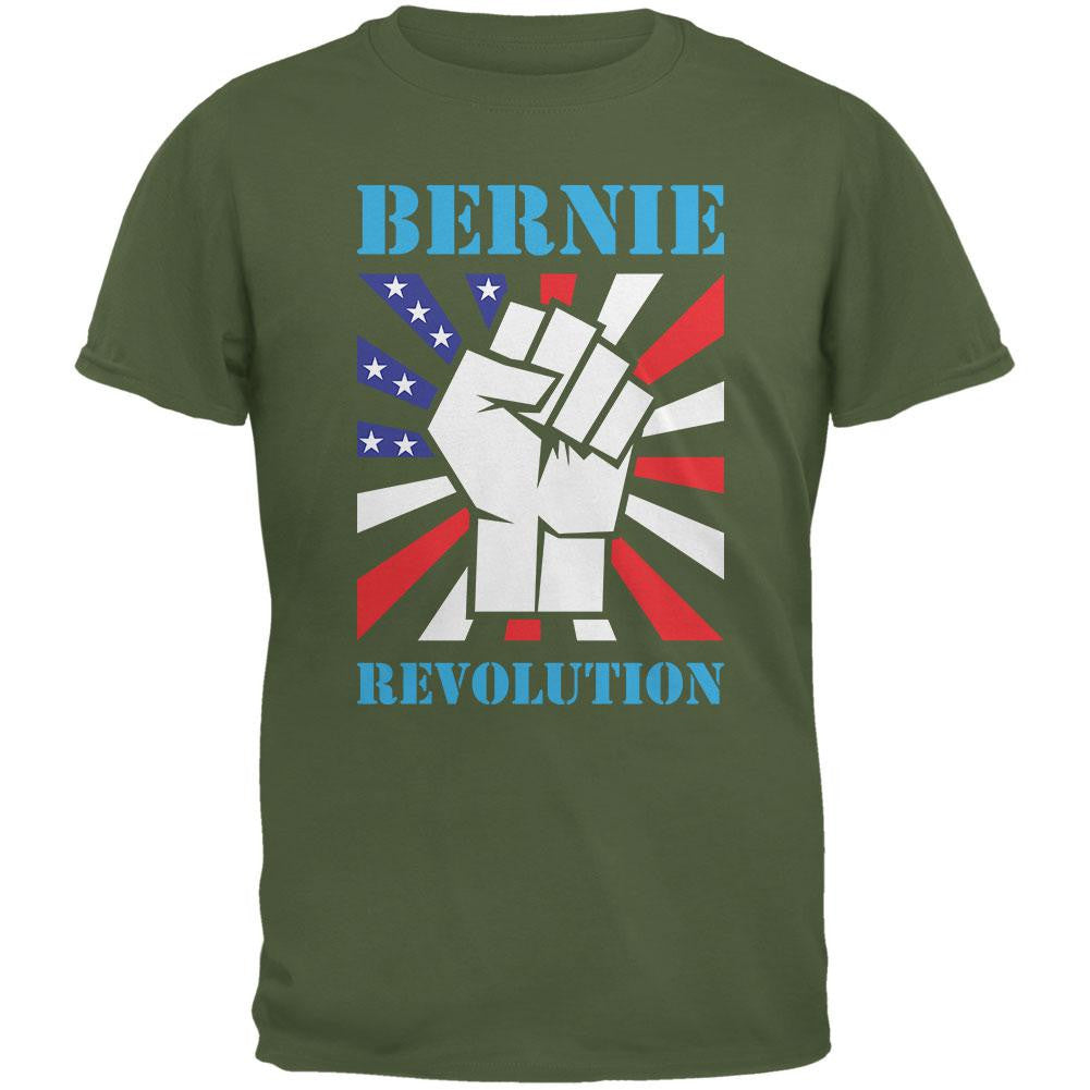 Election 2016 Bernie Sanders Raised Fist Revolution Military Green Adult T-Shirt Men's T-Shirts Old Glory 2XL Green 