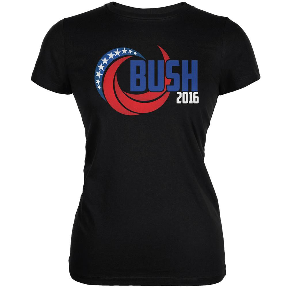 Election 2016 Bush 2016 Swoosh Black Juniors Soft T-Shirt Juniors T-Shirts Old Glory 2XL Black 