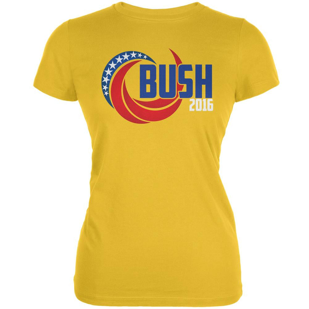 Election 2016 Bush 2016 Swoosh Bright Yellow Juniors Soft T-Shirt Juniors T-Shirts Old Glory 2XL Yellow 