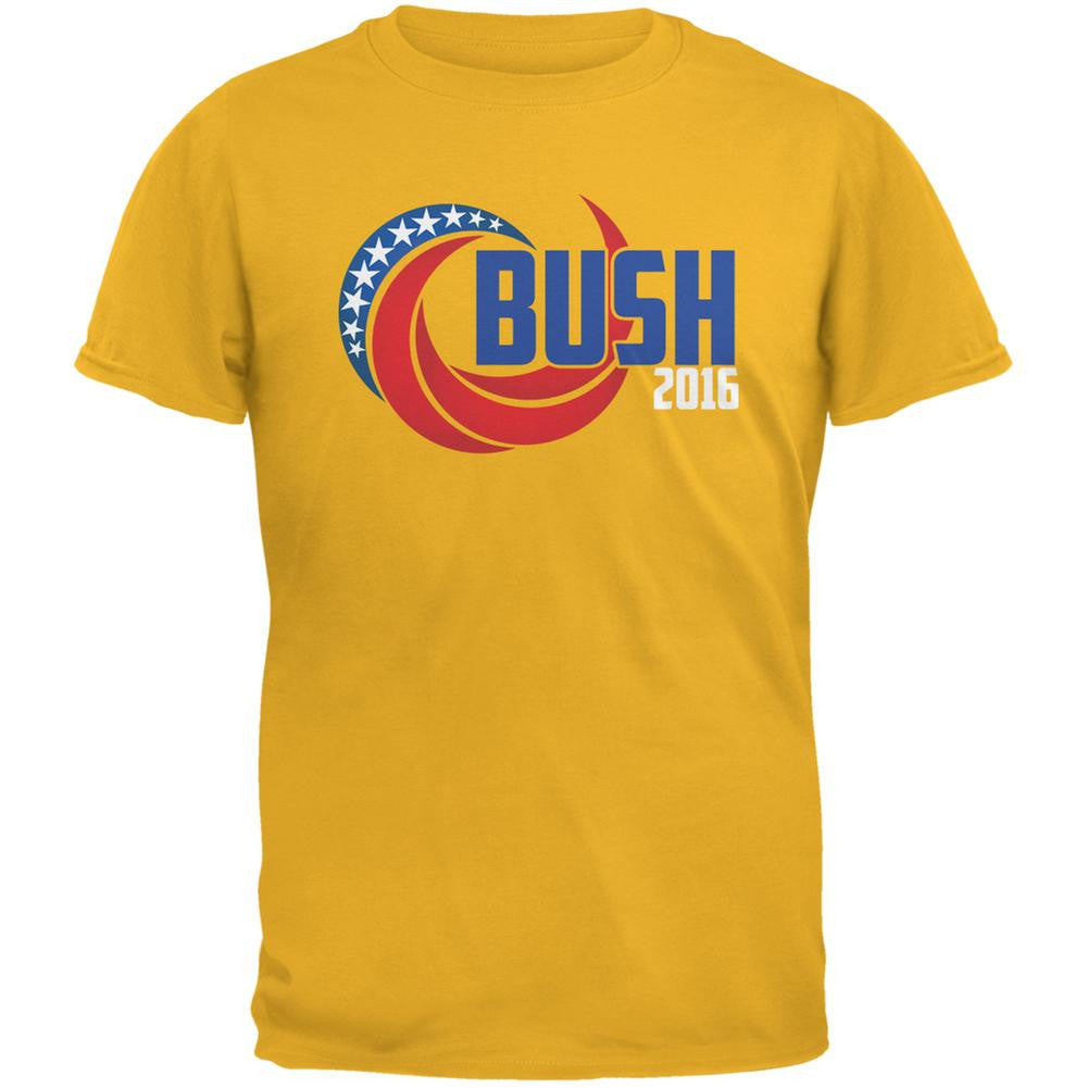 Election 2016 Bush 2016 Swoosh Gold Adult T-Shirt Men's T-Shirts Old Glory 2XL Yellow 