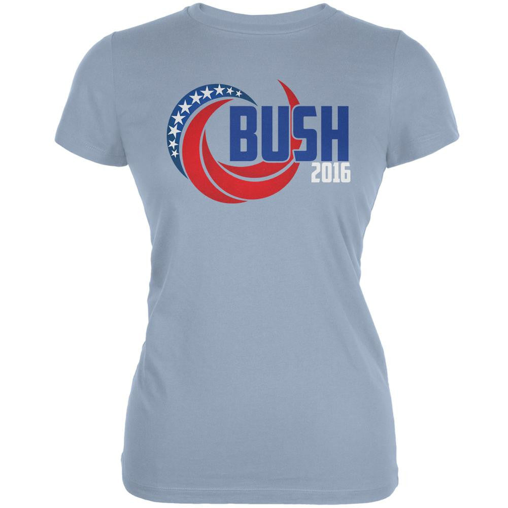 Election 2016 Bush 2016 Swoosh Light Blue Juniors Soft T-Shirt Juniors T-Shirts Old Glory 2XL Blue 